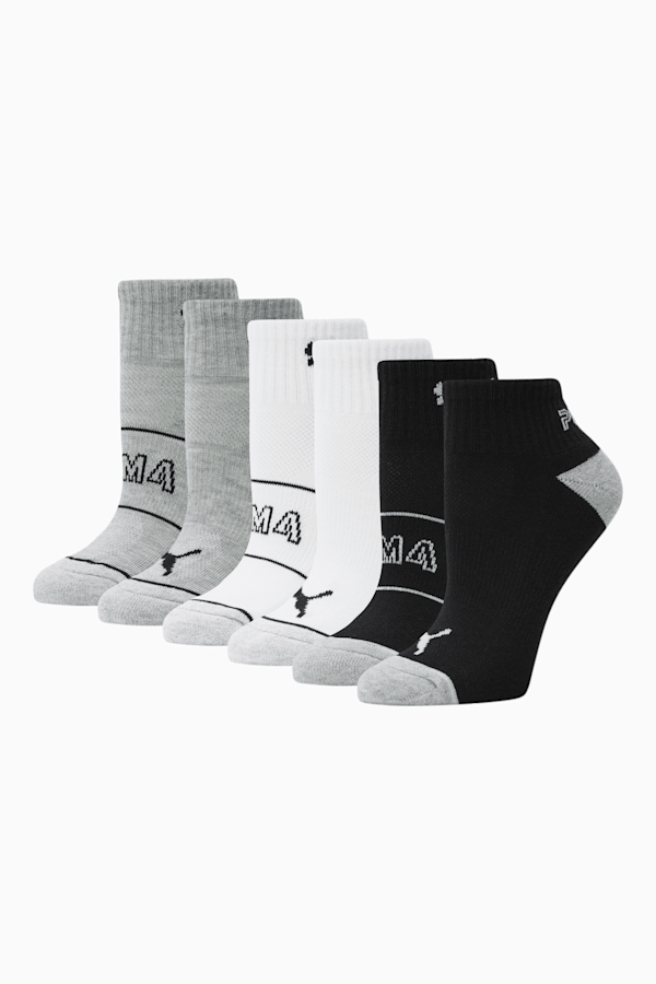 Women's Quarter Crew Socks [6 Pack], BLACK / WHITE, extralarge